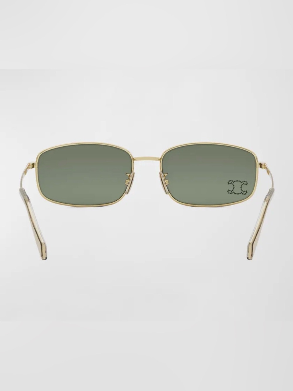 Celine  Embellished Triomphe Metal Rectangle Sunglasses with Dark Green Lenses